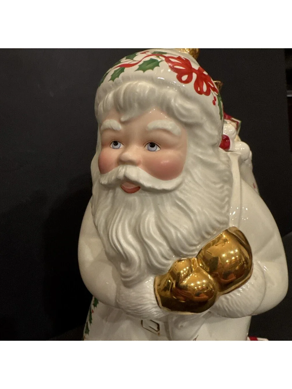 Lenox Holiday Santa Cookie Jar with Toy Sack 13” H Ivory Holly Christmas Décor